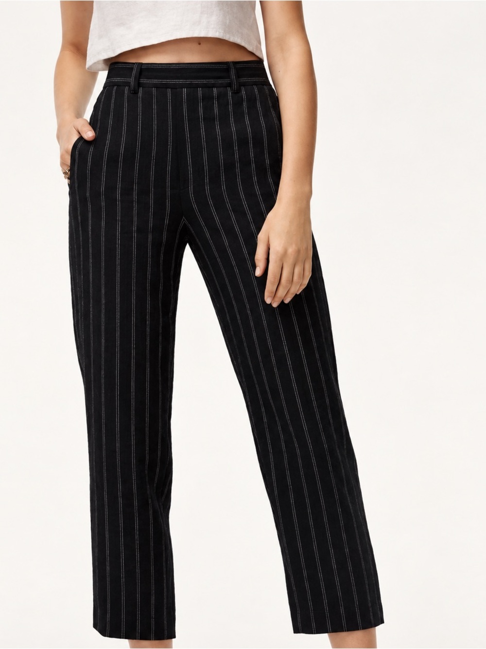 Wilfred Black Pinstripe Tie-Waist Wide Leg Pants